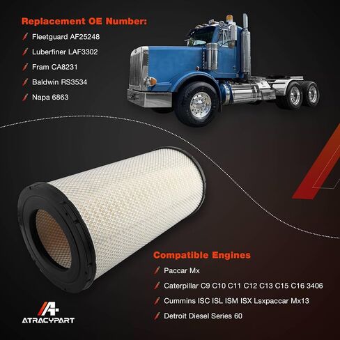 RS3534 Baldwin Engine Air Filter 25.2''x12.8'' Compatible with Peterbilt 378 379 388 Kenworth W900 Western Star 4900 EX FA SA Replaces AF25248 LAF3302 46863 6863 6863 TR518 in Saudi Arabia