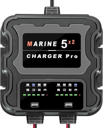 2 Bank Smart Marine Battery Charger, 10A (5A/Bank) 12V Waterproof Onboard Boat Charger, 5X2 Battery Maintainer & Desulfator for SLA/AGM, Lithium (LiFePO4), Calcium & Deep-Cycle Battery-Charged 24/7 in Saudi Arabia