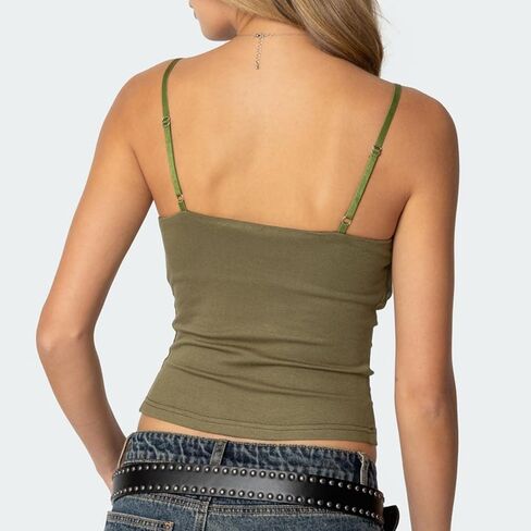 Women Cowl Neck Tank Top Y2k Sexy Layered Bra Spaghetti Strap Beaded Cut Out Summer Going Out Tops in Kuwait