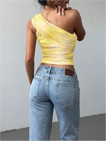 SOLY HUX Women's One Shoulder Crop Tops Y2K Tie Dye Ruched Sleeveless Club Festival Concert Going Out Top in Saudi Arabia