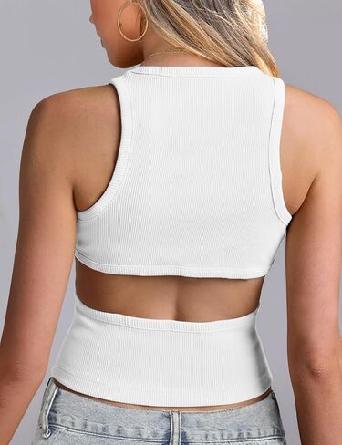 Fanway&EC Women's Sexy Cut Out Crop Top Casual Sleeveless Ribbed Knit Summer Cami Tank Tops in Kuwait