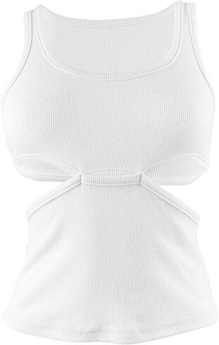 Fanway&EC Women's Sexy Cut Out Crop Top Casual Sleeveless Ribbed Knit Summer Cami Tank Tops in Kuwait