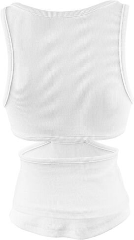 Fanway&EC Women's Sexy Cut Out Crop Top Casual Sleeveless Ribbed Knit Summer Cami Tank Tops in Kuwait