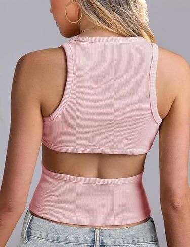 Fanway&EC Women's Sexy Cut Out Crop Top Casual Sleeveless Ribbed Knit Summer Cami Tank Tops in Kuwait