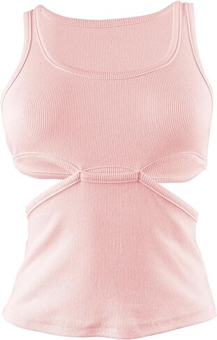 Fanway&EC Women's Sexy Cut Out Crop Top Casual Sleeveless Ribbed Knit Summer Cami Tank Tops in Kuwait
