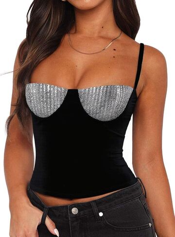 BEJONS Women Sexy Sequin Bra Tank Top Dressy Metallic Sparkly Holiday Festival Shirt in Kuwait