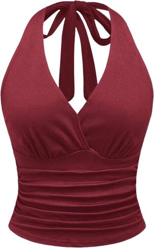 Zaful Women Women Halter Crop Tank Tops Y2K V Neck Olcyveless Cami Tops Ruched Slim Fit Out Out Top in Saudi Arabia