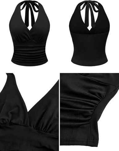 Zaful Women Women Halter Crop Tank Tops Y2K V Neck Olcyveless Cami Tops Ruched Slim Fit Out Out Top in Kuwait