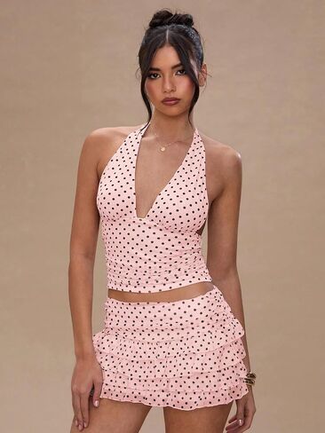Zaful Women Women Halter Crop Tank Tops Y2K V Neck Olcyveless Cami Tops Ruched Slim Fit Out Out Top in Kuwait