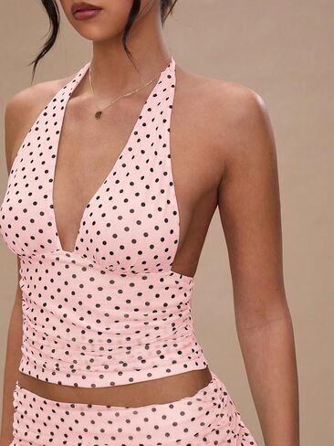 Zaful Women Women Halter Crop Tank Tops Y2K V Neck Olcyveless Cami Tops Ruched Slim Fit Out Out Top in Kuwait