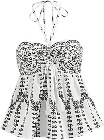 نساء Y2K Boho Floral Halter Top Top Top Backed Ruched Ruched Flowy Flowy Halter Halter Out Out Tops in Kuwait