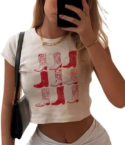 Howdy Baby Tees for Women Western Cowgirl Crop Top Vintage Y2K Cowboy Boots Cami Shirts in Saudi Arabia