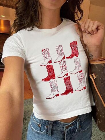 Howdy Baby Tees for Women Western Cowgirl Crop Top Vintage Y2K Cowboy Boots Cami Shirts in Saudi Arabia