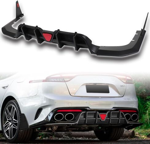 Front Bumper Lip Spoiler with Rear Diffuser Compatible with 2018-2023 Kia Stinger GT-Line, Rear Bumper Lip Diffuser Spoiler Splitter Kit (Painted Black Lip + Painted Black Rear Diffuser Smoke LED) in Saudi Arabia
