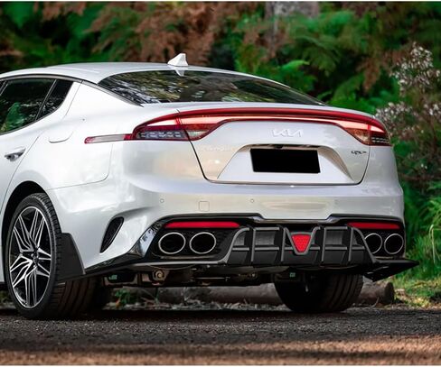 Front Bumper Lip Spoiler with Rear Diffuser Compatible with 2018-2023 Kia Stinger GT-Line, Rear Bumper Lip Diffuser Spoiler Splitter Kit (Painted Black Lip + Painted Black Rear Diffuser Smoke LED) in Saudi Arabia
