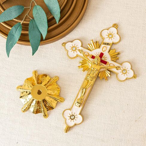 Calculs Metal Jesus Crucifix Table Cross - Catholic Table Cross With Stand For Christian Prayers Jerusalem Home Decor 8" Gold in Saudi Arabia