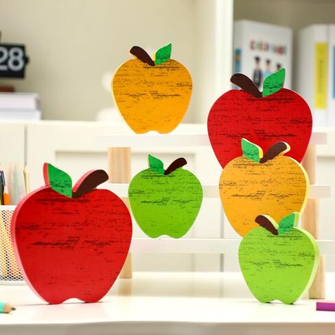 Qunclay 6 Pcs Back to School Decoration Wooden Apple Decor Retro Apple Tiered Tray Decor Set Rustic Table Centerpiece First Day of School Sign for Classroom Office Desktop in Saudi Arabia