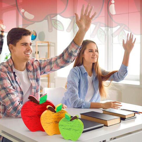 Qunclay 6 Pcs Back to School Decoration Wooden Apple Decor Retro Apple Tiered Tray Decor Set Rustic Table Centerpiece First Day of School Sign for Classroom Office Desktop in Saudi Arabia