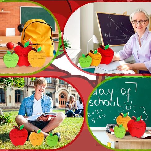 Qunclay 6 Pcs Back to School Decoration Wooden Apple Decor Retro Apple Tiered Tray Decor Set Rustic Table Centerpiece First Day of School Sign for Classroom Office Desktop in Saudi Arabia