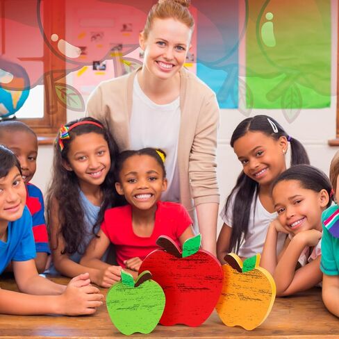 Qunclay 6 Pcs Back to School Decoration Wooden Apple Decor Retro Apple Tiered Tray Decor Set Rustic Table Centerpiece First Day of School Sign for Classroom Office Desktop in Saudi Arabia