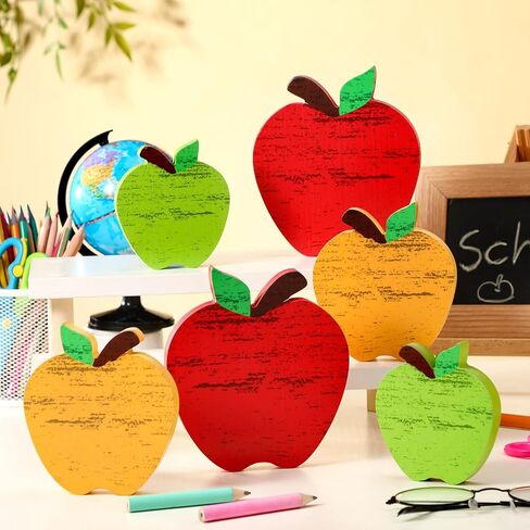 Qunclay 6 Pcs Back to School Decoration Wooden Apple Decor Retro Apple Tiered Tray Decor Set Rustic Table Centerpiece First Day of School Sign for Classroom Office Desktop in Saudi Arabia