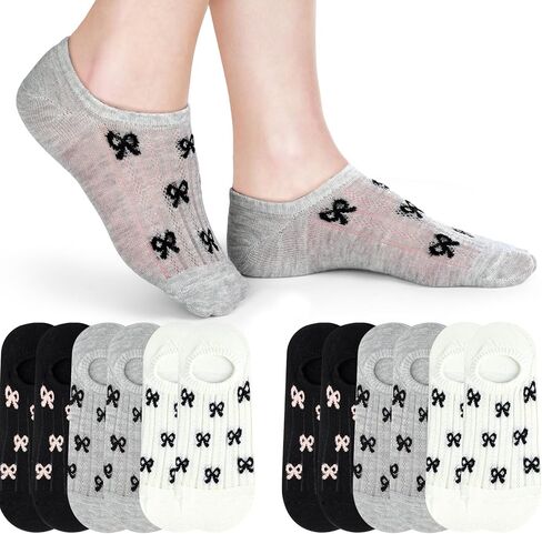 6 Pairs No Show Bow Socks Women Knit Coquette Cotton Breathable Ballet Style Cute Casual Hollow Mesh Socks for Women Low Cut Invisible Liner in Saudi Arabia