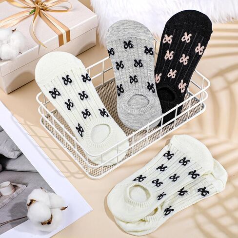 6 Pairs No Show Bow Socks Women Knit Coquette Cotton Breathable Ballet Style Cute Casual Hollow Mesh Socks for Women Low Cut Invisible Liner in Saudi Arabia
