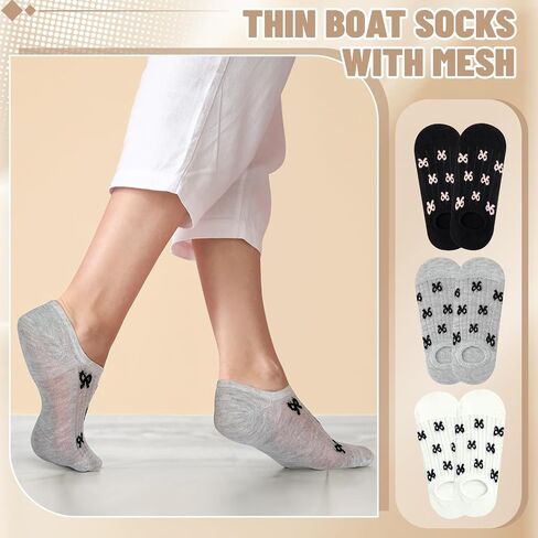 6 Pairs No Show Bow Socks Women Knit Coquette Cotton Breathable Ballet Style Cute Casual Hollow Mesh Socks for Women Low Cut Invisible Liner in Saudi Arabia