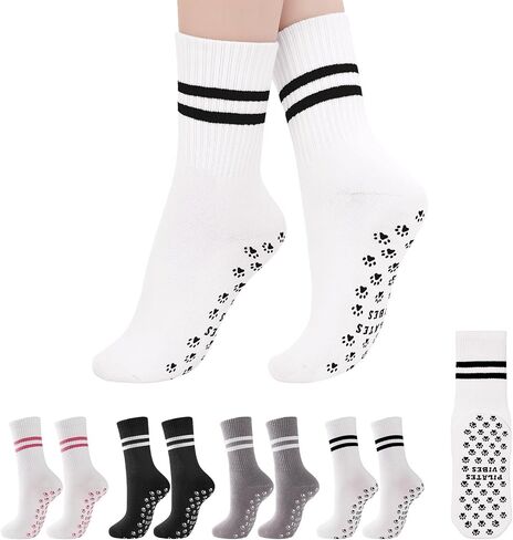 American Trends Cute Pilates Socks for Women Striped Yoga Non Slip Gripped Socks for Gym Workout in Saudi Arabia