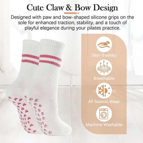 American Trends Cute Pilates Socks for Women Striped Yoga Non Slip Gripped Socks for Gym Workout in Saudi Arabia