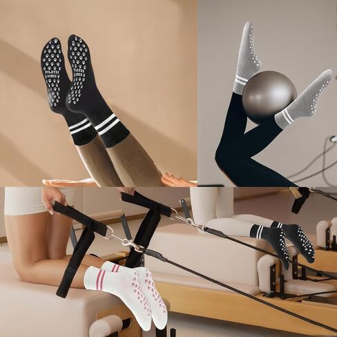 American Trends Cute Pilates Socks for Women Striped Yoga Non Slip Gripped Socks for Gym Workout in Saudi Arabia