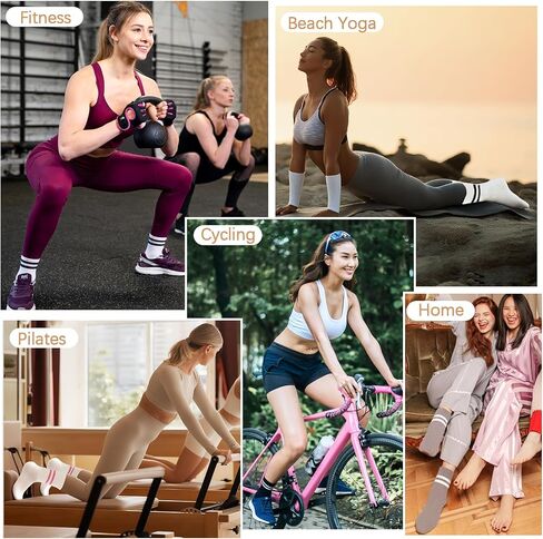 American Trends Cute Pilates Socks for Women Striped Yoga Non Slip Gripped Socks for Gym Workout in Saudi Arabia