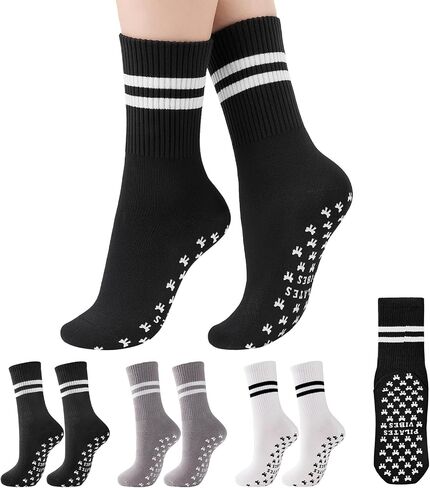 American Trends Cute Pilates Socks for Women Striped Yoga Non Slip Gripped Socks for Gym Workout in Saudi Arabia