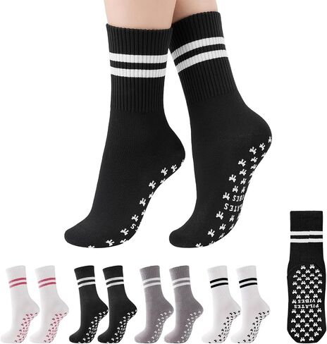 American Trends Cute Pilates Socks for Women Striped Yoga Non Slip Gripped Socks for Gym Workout in Saudi Arabia