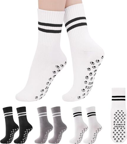 American Trends Cute Pilates Socks for Women Striped Yoga Non Slip Gripped Socks for Gym Workout in Saudi Arabia
