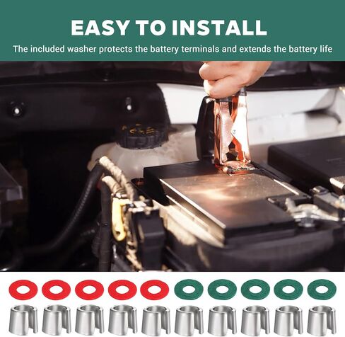 بطارية 10pcs post post shims بطارية ما بعد الطرفية مع 12 غسالة ، محول طرف معدني السيارات الأكمام shim caps ، غطاء فاصل المحول لإكسسوارات جزء إيجابي وسلبي التوصيل in Saudi Arabia