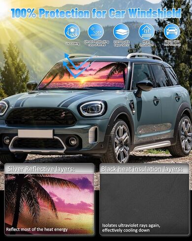 Bestview Windshield Sun Shade Compatible with Mini Cooper 2015-2023, Foldable Reflective Sun Visor Protector, 3 Layers 210T Material in Kuwait
