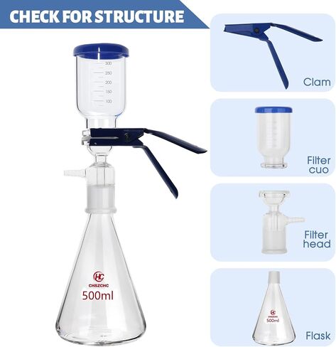 1000ml Glass Vacuum Suction Filter, Lab Vacuum Filtration Distillation Apparatus for Filtering in Lab with 300mL Graduated Funnel and Vacuum Filtration Pump in Saudi Arabia