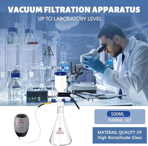 1000ml Glass Vacuum Suction Filter, Lab Vacuum Filtration Distillation Apparatus for Filtering in Lab with 300mL Graduated Funnel and Vacuum Filtration Pump in Saudi Arabia