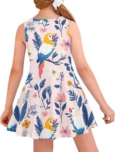 Girls Dresses Summer Breathable Loose Dance A Line Skater Dress Casual Flowy Midi Fit and Flare Sundress in Saudi Arabia