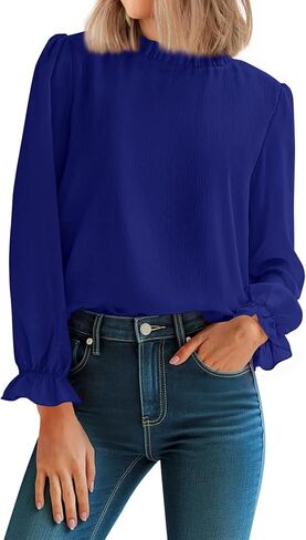 CFLONGE Women's Blouse Ruffle Long Sleeve Tops for Women Trendy 2025 Fall Fashion Shirts Business Work Tunic Going Out Tops in Kuwait