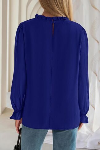 CFLONGE Women's Blouse Ruffle Long Sleeve Tops for Women Trendy 2025 Fall Fashion Shirts Business Work Tunic Going Out Tops in Kuwait