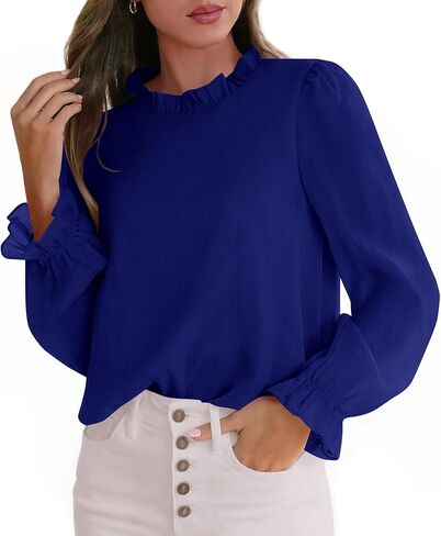 CFLONGE Women's Blouse Ruffle Long Sleeve Tops for Women Trendy 2025 Fall Fashion Shirts Business Work Tunic Going Out Tops in Kuwait