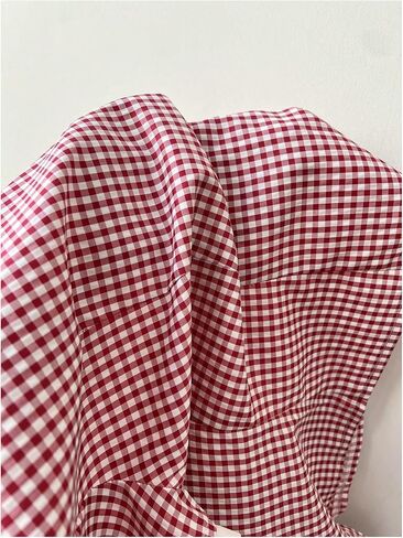Makemechic Women's Gingham Tops Puff Sleeve Button Blouses Summer Collared Tee Shirt Y2K Babydoll Top in Saudi Arabia