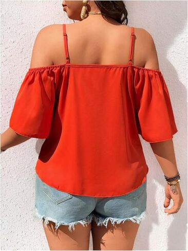 Floerns Women's Plus Size Cond Counder Short Sleeve Blouse V Beck Button Tie Top Pront Top in Saudi Arabia