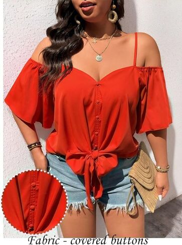 Floerns Women's Plus Size Cond Counder Short Sleeve Blouse V Beck Button Tie Top Pront Top in Saudi Arabia