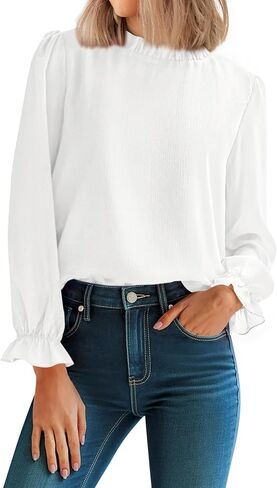 CFLONGE Women's Blouse Ruffle Long Sleeve Tops for Women Trendy 2025 Fall Fashion Shirts Business Work Tunic Going Out Tops in Kuwait