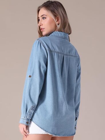 Women's Denim Shirt Button Down Long Sleeve Pockets Jean Jackets Casual Western Jean Shirts in Saudi Arabia