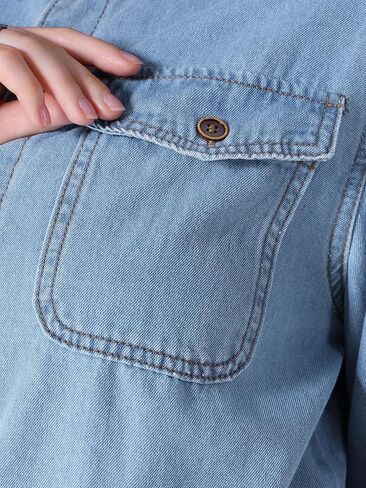 Women's Denim Shirt Button Down Long Sleeve Pockets Jean Jackets Casual Western Jean Shirts in Saudi Arabia