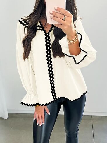 جرس CICY WOMENS CHUFFER PUSH SLEEVE PLOUSE V DECK TRIM TRIM in Kuwait